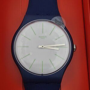 New Limited Swiss Swatch BLUESOUNDS SUON127 41mm Watch Matte Blue Green White